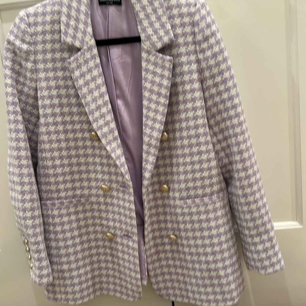 Generation Love Abby Tweed Blazer in purple and cream